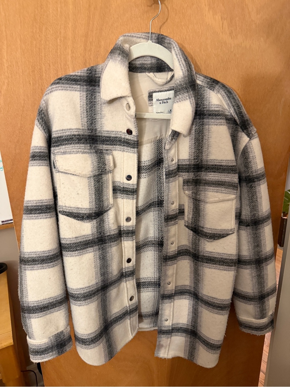 Abercrombie & Fitch Cream and Gray Plaid Jacket